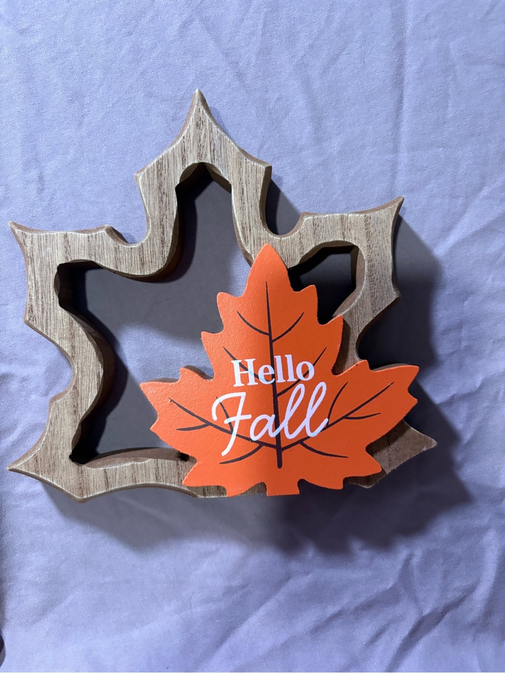 Hello Fall Orange Leaf Wall Decor - Rustic Wooden Accent